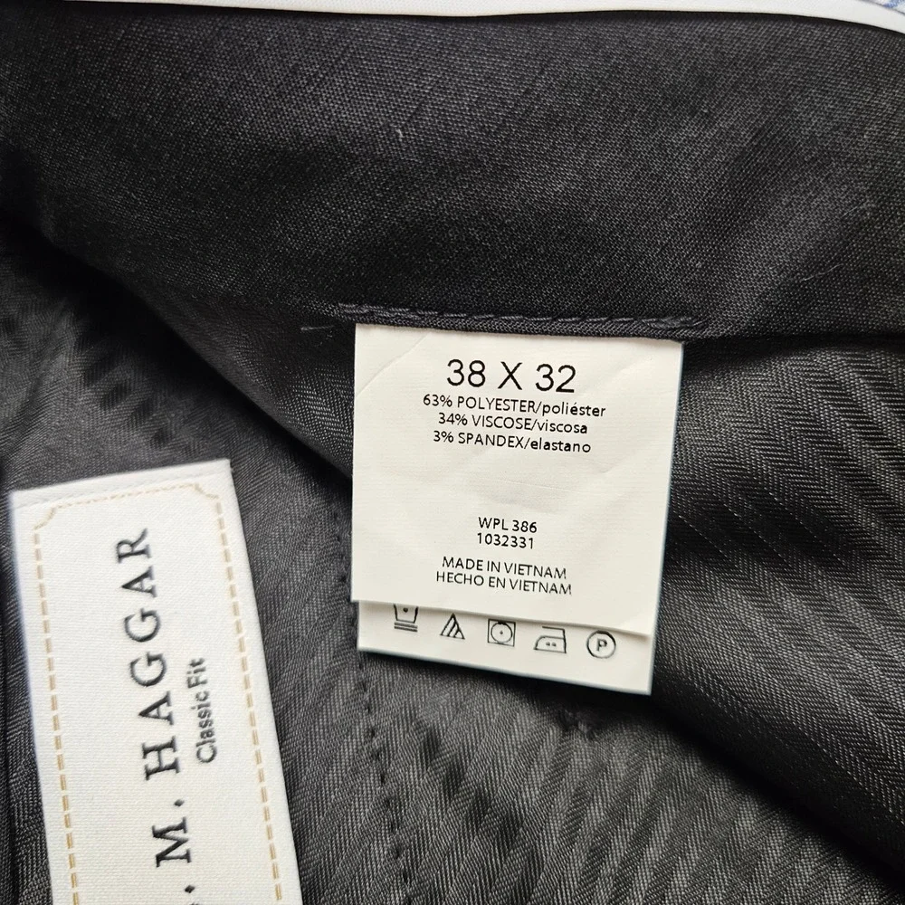 J.M. Haggar Mens Premium Dress Pants 38x32 Black Classic Fit 4-Way Stretch New